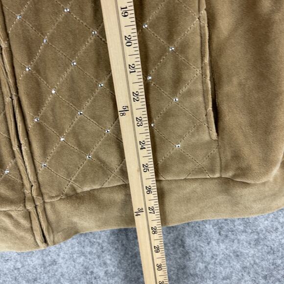 Quacker Factory Velour Vest Women XL Tan Rhinestone Bling Full Zip Quilted Artsy - Picture 10 of 14